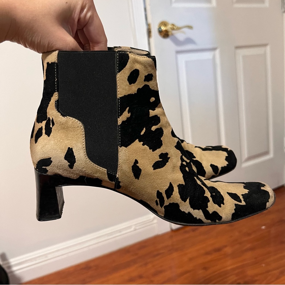 Via Spiga Leather Cow Print Ankle Boots